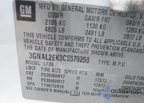 2012 Chevrolet Captiva Sport 2Ls из США, поврежденный, VIN 3GNAL2EK3CS579250